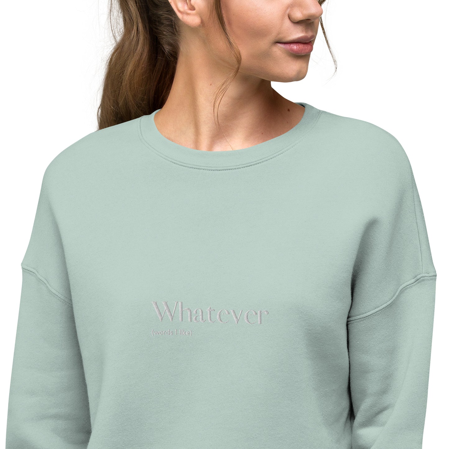 Whatever - Embroidered Crop Sweatshirt